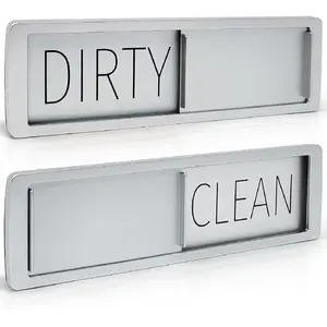 Dishwasher Magnet Clean Dirty Sign by Stackd - Easy to Read & Slide Non-Scratching Strong Magnet Indicator w. Optional Adhesive Stickers. Simple Yet Stylish, Large Slim Letters (Silver Black)
