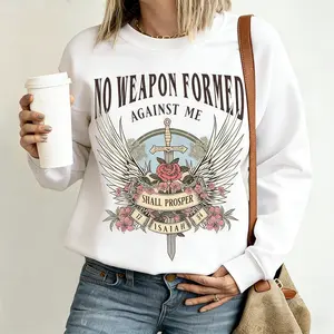 Boho Christian No Weapon Formed Against Me Bible Verse Cozy Sweatshirt, Her Godly Gifts Religious Jesus Apparel Christian Round Neck Tee