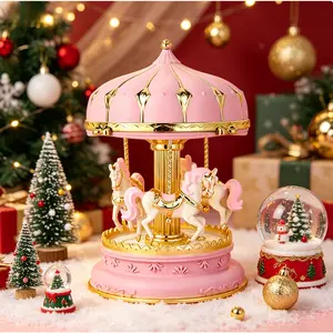 Deluxe Carousel Music Box |   LED Light Up Rotating 3-Horse Music Box, Perfect Christmas & Birthday Gift for Girls/Kids/Women, Romantic Home Decor for Bedroom & Nursery