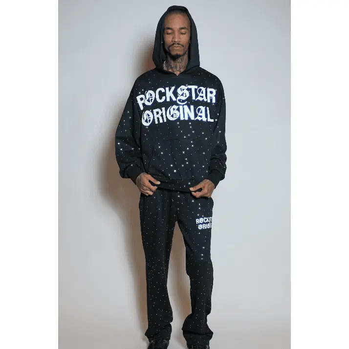 Seren Black/White Rhinestone Hoodie Relaxed Track Set