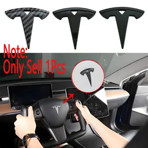 3D ABS chrome black logo automotive steering wheel cover sticker Decal emblem logo, suitable for Tesla Model 3, Y, X, S sticker replacement accessories, Car Decal