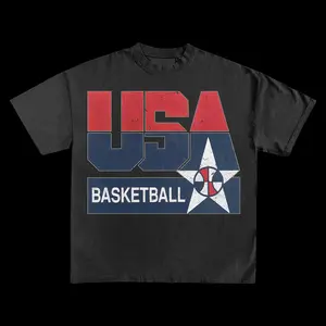 230g USA Basketball Tee Sports Vintage Heavyweight T-Shirt Unisex 100% Cotton Micro Elasticity Eco-Friendly Hot Stamping Printing Casual Piece Breathable