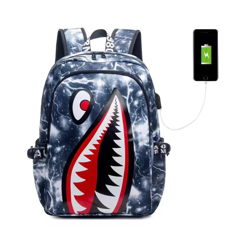 Laptop Backpack Shark Travel Bag, Street Fashion Business Hiking Waterproof Bag with USB Port 17" - Camo Shark