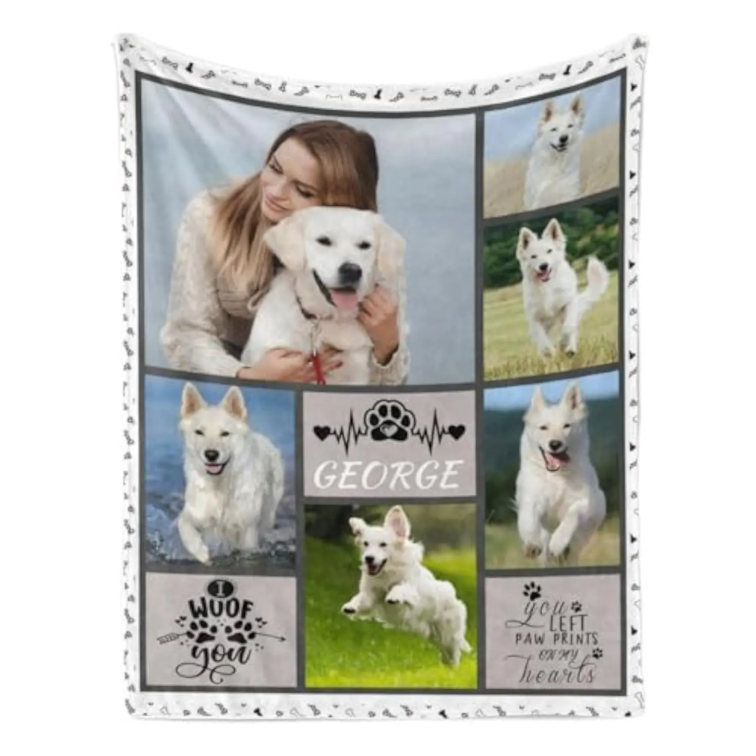 Personalized Dog Blanket with Photos, Custom Pet Name Blanket, Dog Gifts for Pet Lovers Customized Puppy Blanket Dog Dad Gift for Bed Sofa Travel