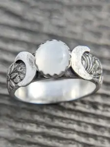 Vintage Ethnic Style Moon Design Ring, Simple Unique Women's Charm, Daily Party Versatile Necklace, Fashion Jewelry for Women, Boho Style Rings