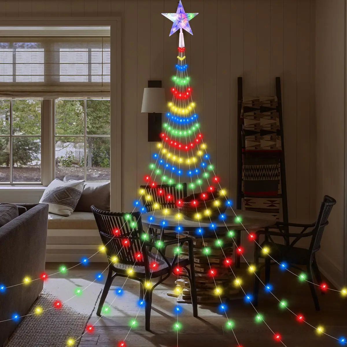 200 LEDs Five-pointed Star Christmas Lights, 200cm/78.74in USB Powered 8 Modes Waterfall Light, Indoor & Outdoor Colorful Light for Game Room, Bedroom