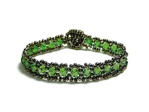 Beaded Ball Crystal Bracelet, Moss Green Handmade 9mm 5.5" to 7" WATERPROOF Homemade, Indian Jewelry, Gift for Women, Girls, Wife, Daughter, Tulua