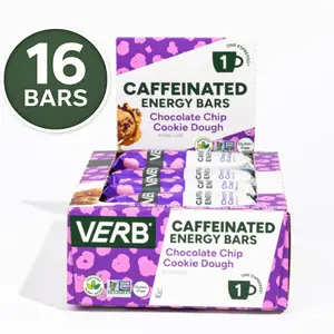 Verb Energy Caffeinated Energy Bars – 80mg Green Tea, Vegan & Low Calorie (16 Pack) - On the go healthy snack