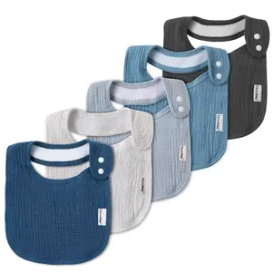 Muslin Bibs for Boys Girls,Organic Muslin Bib for Drooling and Teething,Soft Bandana Drool Bibs 5 Pack