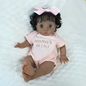 16’’ Realistic Reborn Baby Doll Peeka Brown Skin Newborn Girl with Curly Hair Soft Cloth Body Full Gift Set Mama's Mini