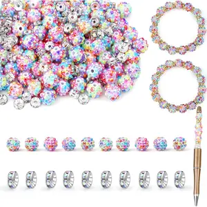 250 count 12mm Colorful Rhinestone Beads and 8mm Rondelle Spacer Beads for Beadable Pens, Sparkly Shamballa Disco Ball Bead for  Making Bracelet Necklace Earring DIY Craft