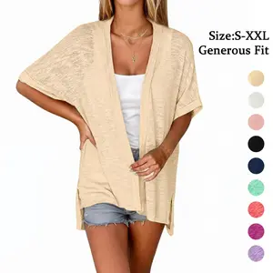 Women's 2026 Summer Lightweight Oversized Cardigan - Casual Open Front Solid Color Comfy Coat - Plus Size Half Batwing Sleeve Kimono Cover Up - Minimalist Basic Dressy Knitwear Tops for Beach Vacation & Daily Outdoor Wear