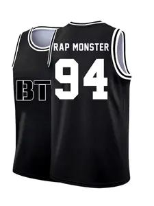 Idol Members Basketball Jersey Black White Trim Breathable Mesh Sleeveless for Jin Suga RM Jimin V Jungkook Fans, ARMY & Kpop Concert Streetwear Outdoor sport quick-drying basketball vest