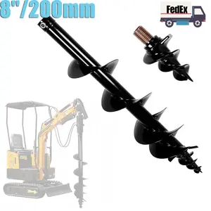 8''/200mm Mini Excavator Auger Drill Rod, Hydraulic Auger Drill Attachment for Mini Excavator, Hydraulic Spiral Drill for Drilling, Tree Planting & Utility Installation, No Disassembly