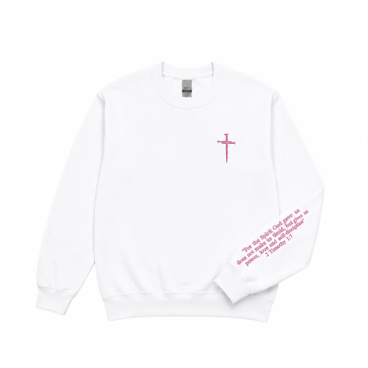 Custom Bible Verse On The Sleeve Sweatshirt – Personalized Cross Embroidered Crewneck, Christian Faith Sweatshirt for Women, Meaningful Religious Gift for Her, Valentine Day