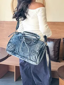 Vintage Denim Motorcycle Bag Large Capacity, Casual Crossbody Shoulder Bag for Women, Casual Commuter Bag, Trendy Handbag for Work and Vacation