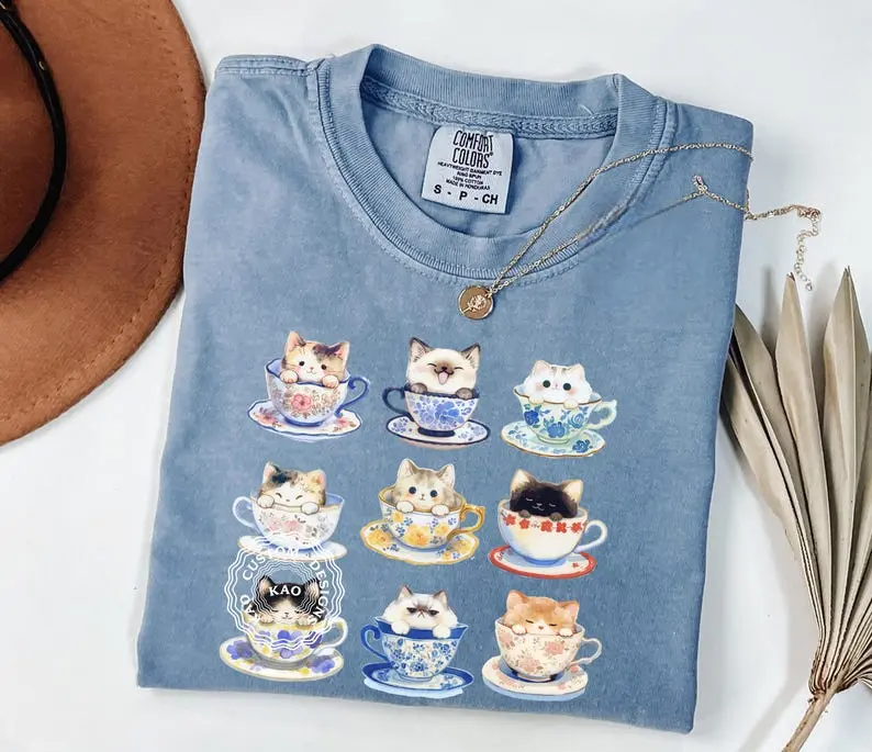 Comfort Colors Funny Cats T-Shirt, Vintage Cat Breeds Graphic, Gift For Cat Mom, Cat Lover Shirt, Magical Kitten Clothes, Watercolor Cat Tee