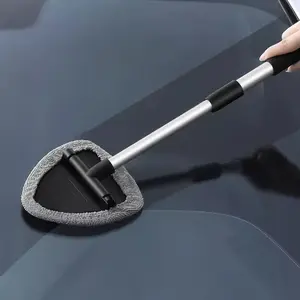 Ultrafine Fiber Car Window Cleaner with 2 Reusable Washable Microfiber Pads, Extendable Handle, Durable Auto Cleaning Tool, Car Windshield Cleaner