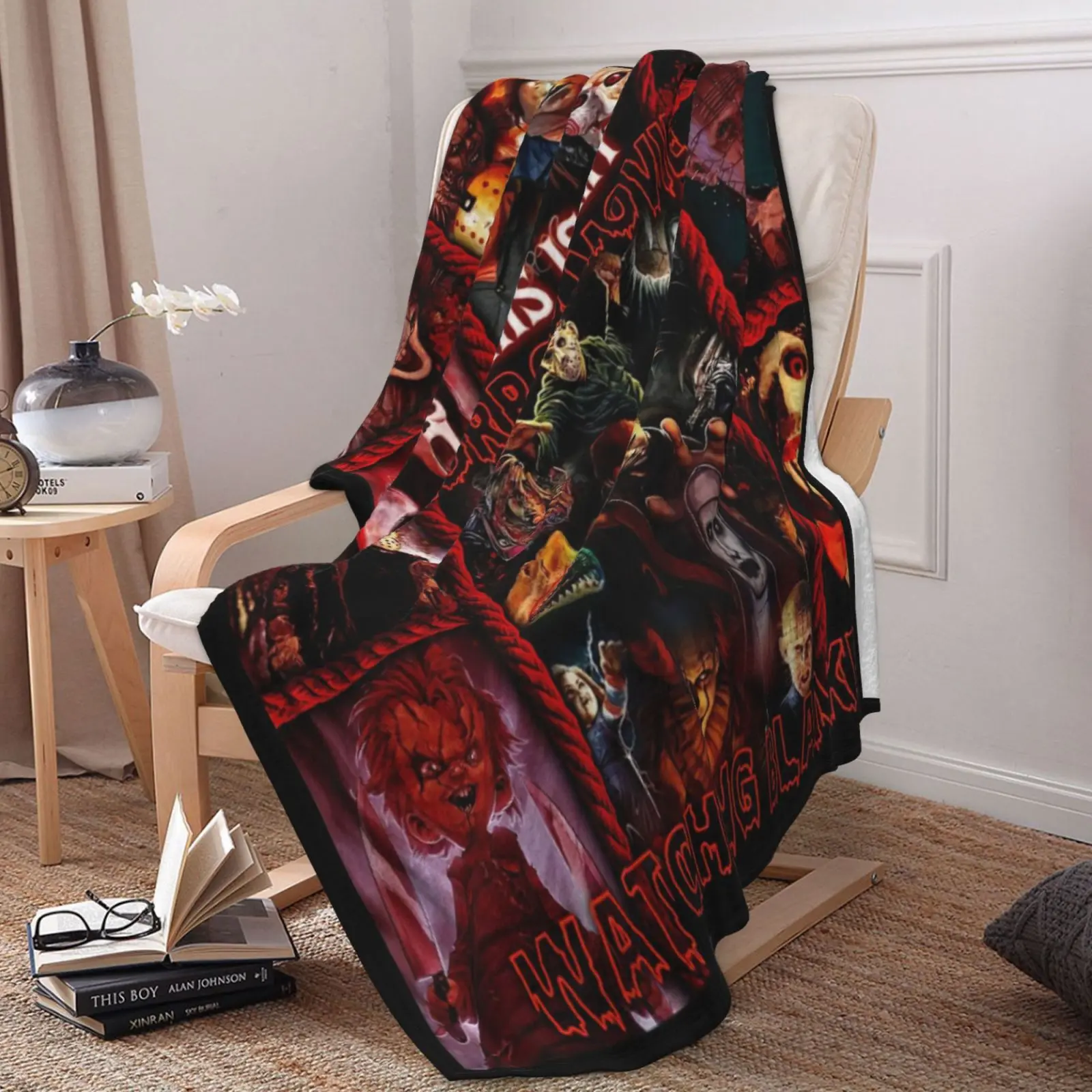 Horror Movie Blanket, Halloween Blanket, Scary Movie Blanket, Cozy Fuzzy Plush Flannel Blanket Gifts for Halloween, Horror Movie Gifts, Christmas Fleece Blankets for Boy Girl  Young Adults Men Women Gift