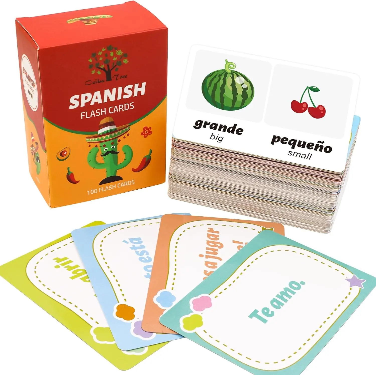 Bilingual Spanish-English Educational Flash Cards for 6+ Year Old ESL Learners - 100pcs Verbs, Phrases, Adjectives, Colors, Compact & Travel-Friendly Round Edges Tool for Homeschooling, Interactive Learning (Toys & Hobbies, Educational Toys)