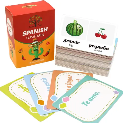 Bilingual Spanish-English Educational Flash Cards for 6+ Year Old ESL Learners - 100pcs Verbs,Phrases,Adjectives,Colors,Large Font,Compact Travel-Friendly Round Edges Tool for Homeschooling,Language Study (Toys & Hobbies,Educational Toys)