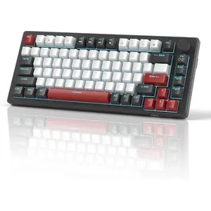 75% Mechanical Gaming Keyboard, Compact Blue Backlit Wired Gaming Keyboards with Red Switches, EVA , Knob Control, STAR75 Portable NKRO PC Gaming Keyboard - Black & White