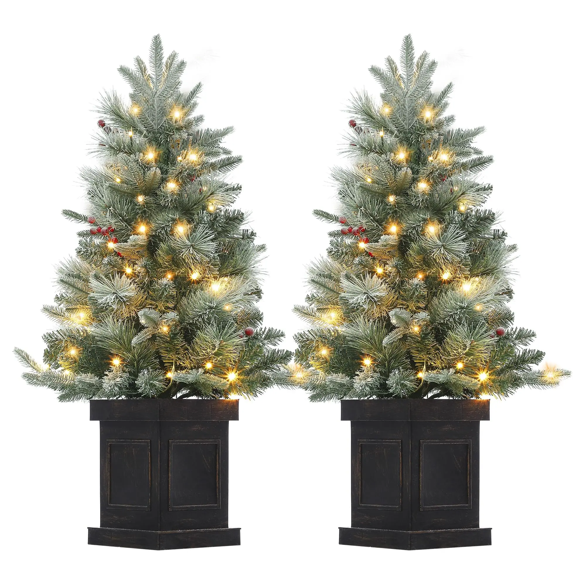 【GARVEE】Mini 3-Foot Pre-Lit Christmas Tree with Multimode LED Lighting, Realistic Artificial Pine or Fir for Indoor and Outdoor Holiday Decoration, Classic Retro Style Base