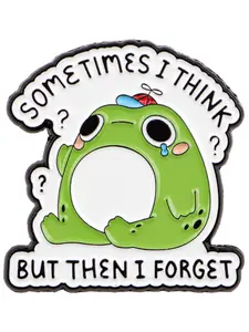“Sometimes I think but then I forget." Cartoon Frog Animal Badge Zinc Alloy Pin, Unique Design Brooch for Men&Women, Daily Clothing Decoration, Perfect Gift