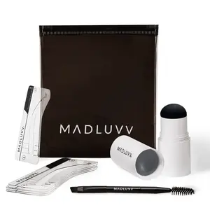 MADLUVV Eyebrow Stencil Kit (Dark Grey) - Easy-to-Use, Natural Look, 9 Popular Shapes - Includes Stamp, Stencils, Mini Brow Brush, and Travel Bag