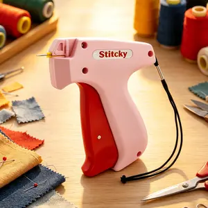 Stop Using Safety Pins! Micro Stitch Gun - No-Sew Handheld Clothing Fixer for Quick Repair, Includes 1000 Black & 1000 White Fasteners & 6 Needles (Pink)