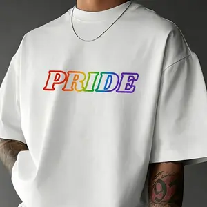 NewPride Rainbow Letter Print T-Shirt, LGBTQ+ Pride Month Casual Top Shirt Round Neck(T)