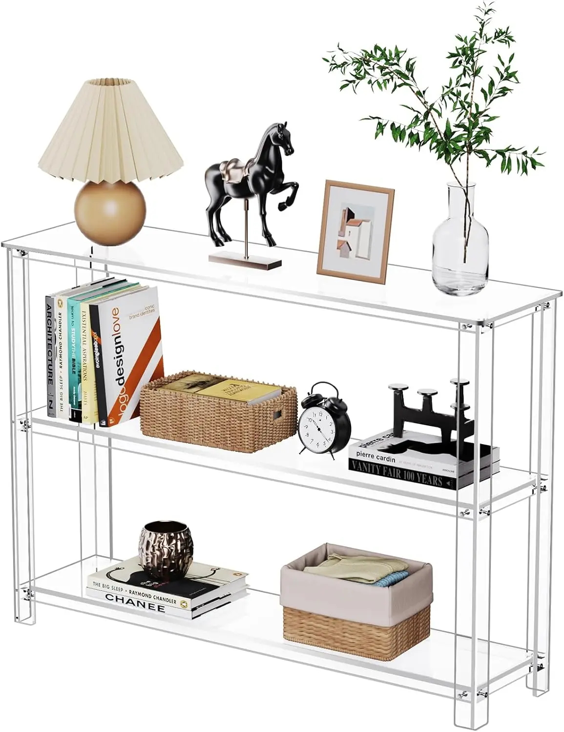 Solaround Clear Acrylic Console Table | 3-Tier Entryway & Foyer Storage | Modern Invisible Hallway Decor homedecor