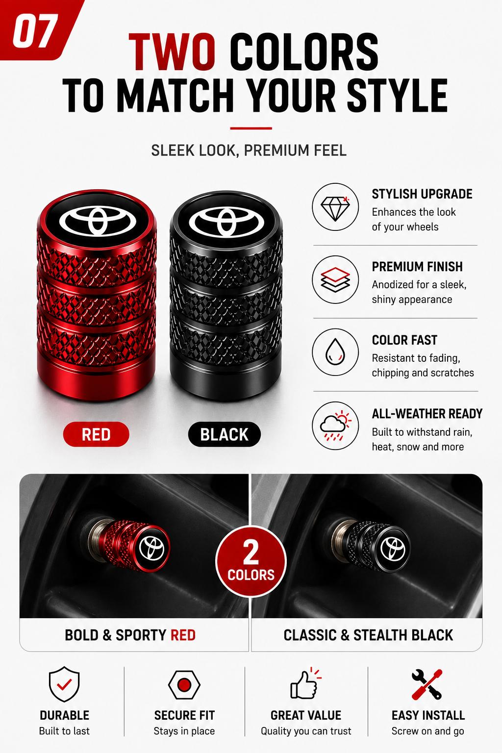 5Pcs Premium Universal Tire Valve Stem Caps with Logo, Leakproof Corrosion Resistant Wheel Air Valve Dust Covers, Easy Install Waterproof Dustproof Tire Valve Protectors Fit for Most Car Truck SUV Sedan Pickup Auto Exterior Accessories