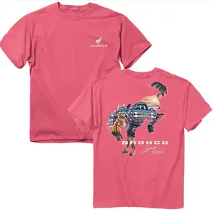 Ford Bronco T-Shirt, Pink Graphic Tee for Men Women, Dog Lover Shirt with Beach Sunset Design, Classic Car Enthusiast Apparel, Unisex Comfy Summer Top, Outdoor Adventure Gift for Bronco Fans 1966