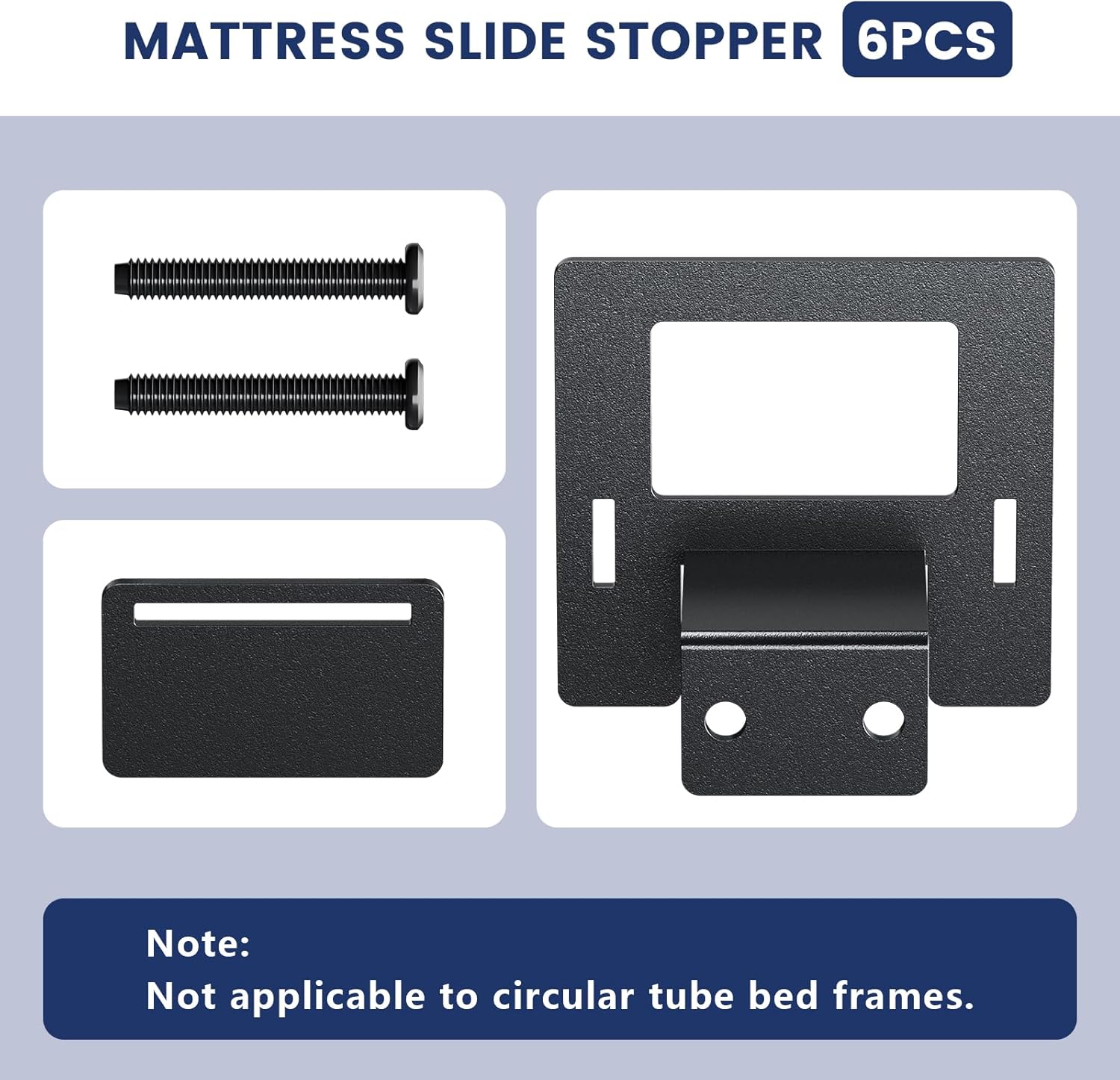 6 PCS Anti-Slip Mattress Grippers – Heavy Duty Metal Bed Frame Slide Stoppers, Adjustable Mattress Holder, Non-Slip Design Keeps Mattress in Place (Black)