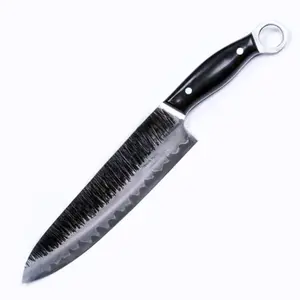 Master Hand-Made Knife Collection, Chef / Slicer / Drop Point / Cleaver Selectable, For Home & Wilderness Feasts, Black Quench Pattern Blade, Convex Grind Precision Edge Control, Ebony Wood – Men's Outdoor & Collector Gift | Meteorite Kodiak