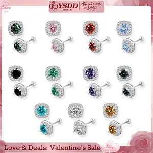 【#24】Colored Square Halo Synthetic Moissanite Earrings 1CT(0.5CT Each) 925 Sterling Silver Halo Stud Earrings for Women Girls Men gift DIY