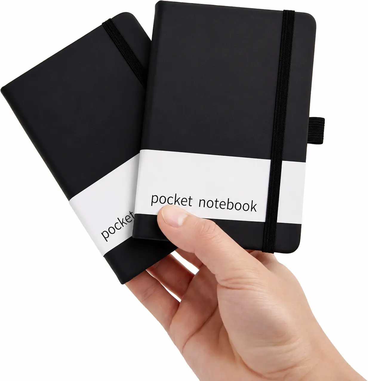 2Pack Pocket Notebook Small Notebook Journal Notebook 4 inches x 5.7 inches 200 Pages Leather Cover With Pen Holder Page Marker Ribbons(Black)