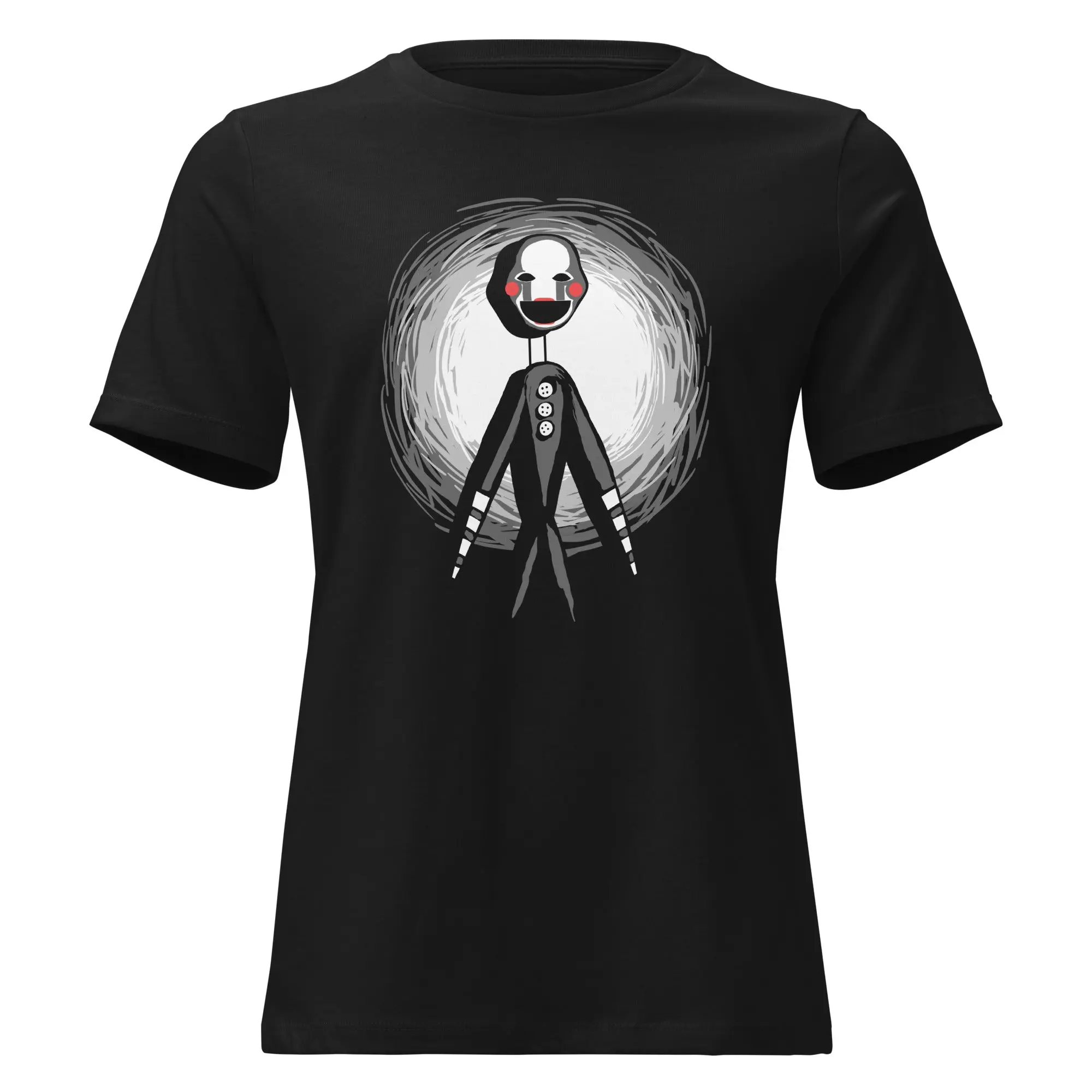Women's Relaxed Fit Horror Gaming Puppet Character T-Shirt - Creepy Marionette Design Casual Cotton