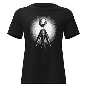 Women's Relaxed Fit Horror Gaming Puppet Character T-Shirt - Creepy Marionette Design Casual Cotton