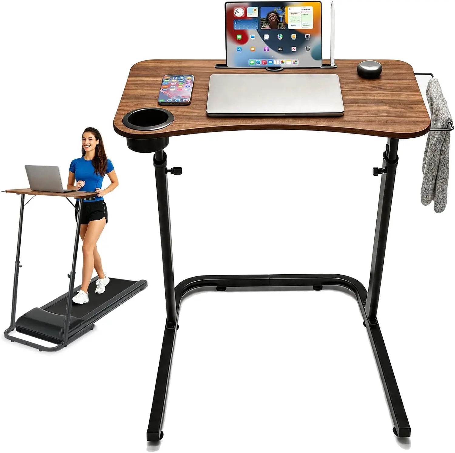 Stepwaver Treadmill Desk, Small Standing Desk for Walking Pad, 30-47 Inch Adjustable Height Walking Pad Stand for Treadmill, Portable Standing Table for Bike - Brown,Walking Pad Desk