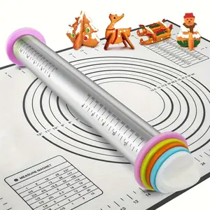 1pc Adjustable Stainless Steel Rolling Pin with Thickness Guide, Baking Tools, Multi-Use Dough Roller for Baking, Pizza, Pie, Pastries, Pasta, Cookies - Ideal for Christmas, Halloween, Easter, Thanksgiving, Mother'S Day