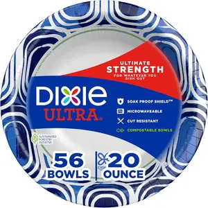 Dixie Ultra, Large Paper Bowls, 20 Oz, 56 Count, Microwave Safe, Compostable, Disposable Bowls Great for Breakfast, Lunch, and Dinner Meals Georgia Pacific