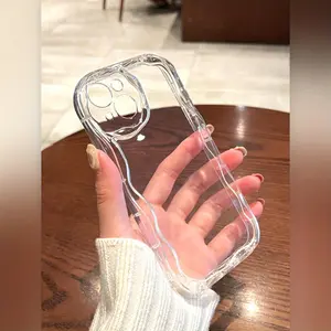 Clear Minimalist Cream Wavy Edge Phone Case for iPhone 17 16 15 14 12 11 13 Pro Max Plus Pro Air Shockproof TPU Soft Durable Protective Casing Transparent Cover Protection