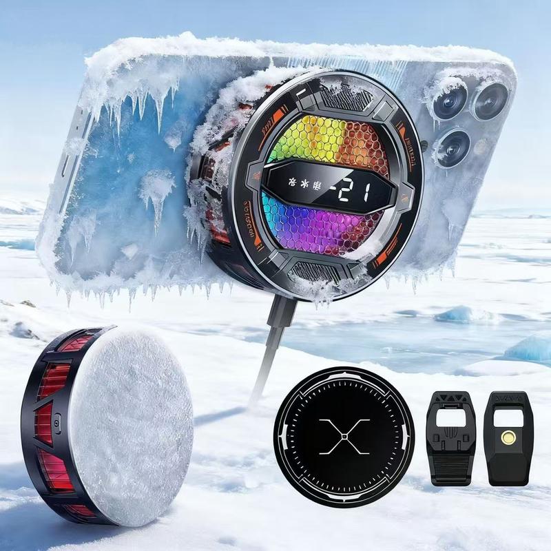 Mobile Phone Cooler, 30s Rapid Cooling with AI Mode - Magnetic Semiconductor Cooler with 3 Speeds/LED Display/IPad,Compatible for iPhone Android Gamers CODM PUBG Mobile Freefire Includes 6 Gaming Finger Sleeves and Clip