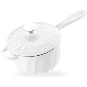 Enameled Cast Iron Sauce Pan, 2 Quart Enameled Milk Sauce Oven, Mini Dutch Oven Enamel Saucepan for Cooking Pasta Sauce, Gravy, Puddings, Marinate, Boiling (White)