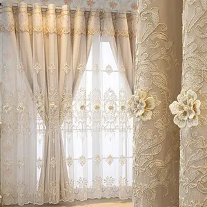 Luxury European Style Pearl Embroidered Blackout Curtains, Sunlight Blocking & Heat Insulation, Elegant Bedroom Living Room Decor