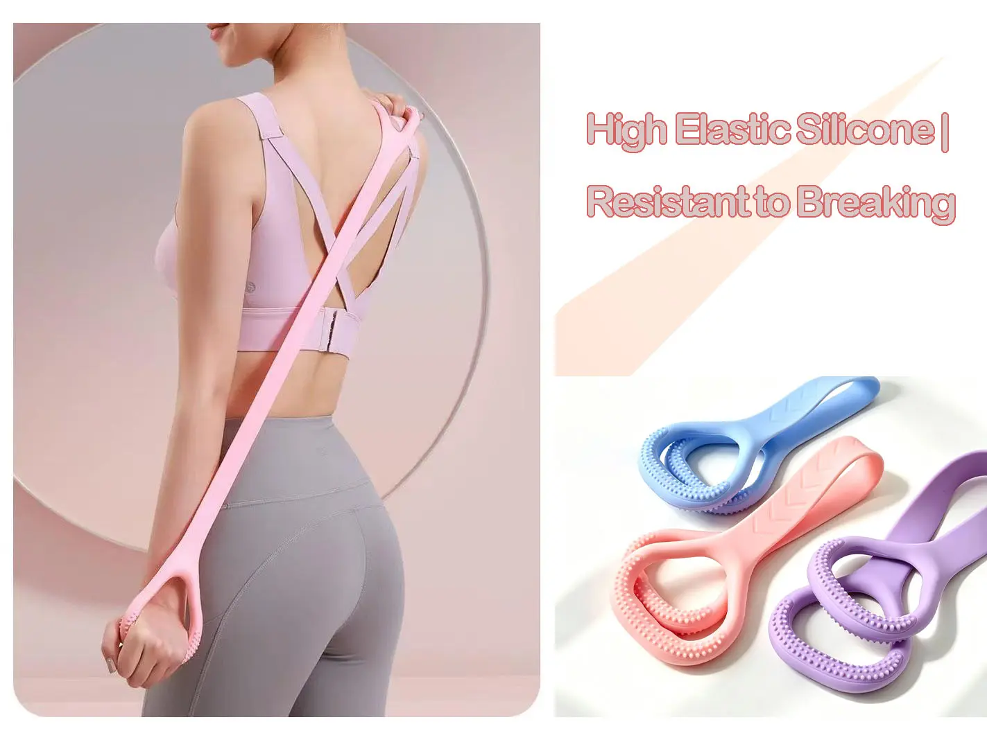 Portable Figure‑8 Silicone Resistance Band with Non‑Slip Massage Grips for Stretching Hip Flexors & Full‑Body Workouts