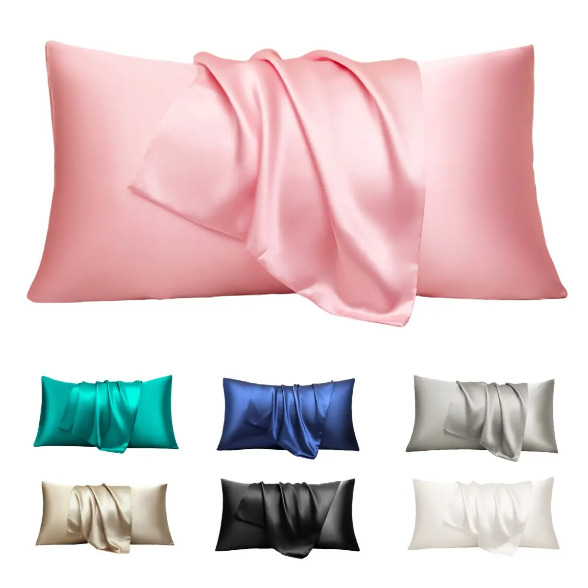 2pcs Solid Satin Pillowcases, Silky Soft Luxury Hotel Quality Bedding Pillow Covers, Hair and Skin Friendly Pillowcases with Modern Minimalist Design for Bedroom, Home, Dorm and Hotel, Elegant Bedding Decor in Standard/Queen/King Size