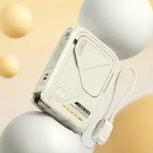 All-in-1 MagSafe Power Bank 10000mAh – Fast Charging with AC Plug, Wireless Pad & Built-in Cables (USB-C/Lightning) Phone Smartphone Portable Battery Pure White Chargeable